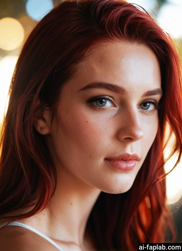 1girl, solo, long hair, red hair, looking at viewer, realistic