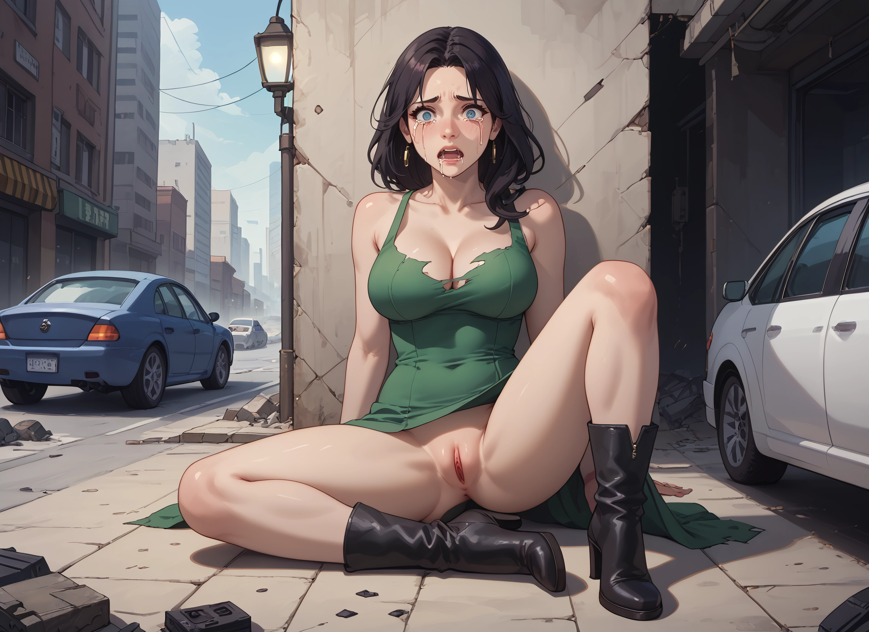 1girl, pussy, breasts, ground vehicle, motor vehicle, car · Yamete.gg