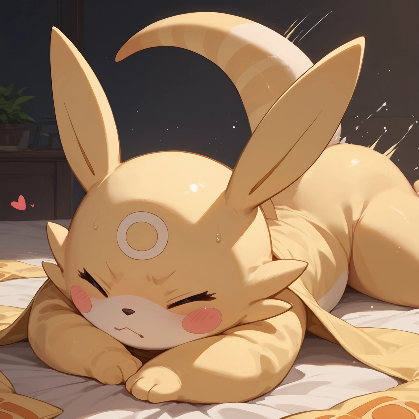 furry, closed eyes, heart, on stomach, lying, solo · Yamete.gg