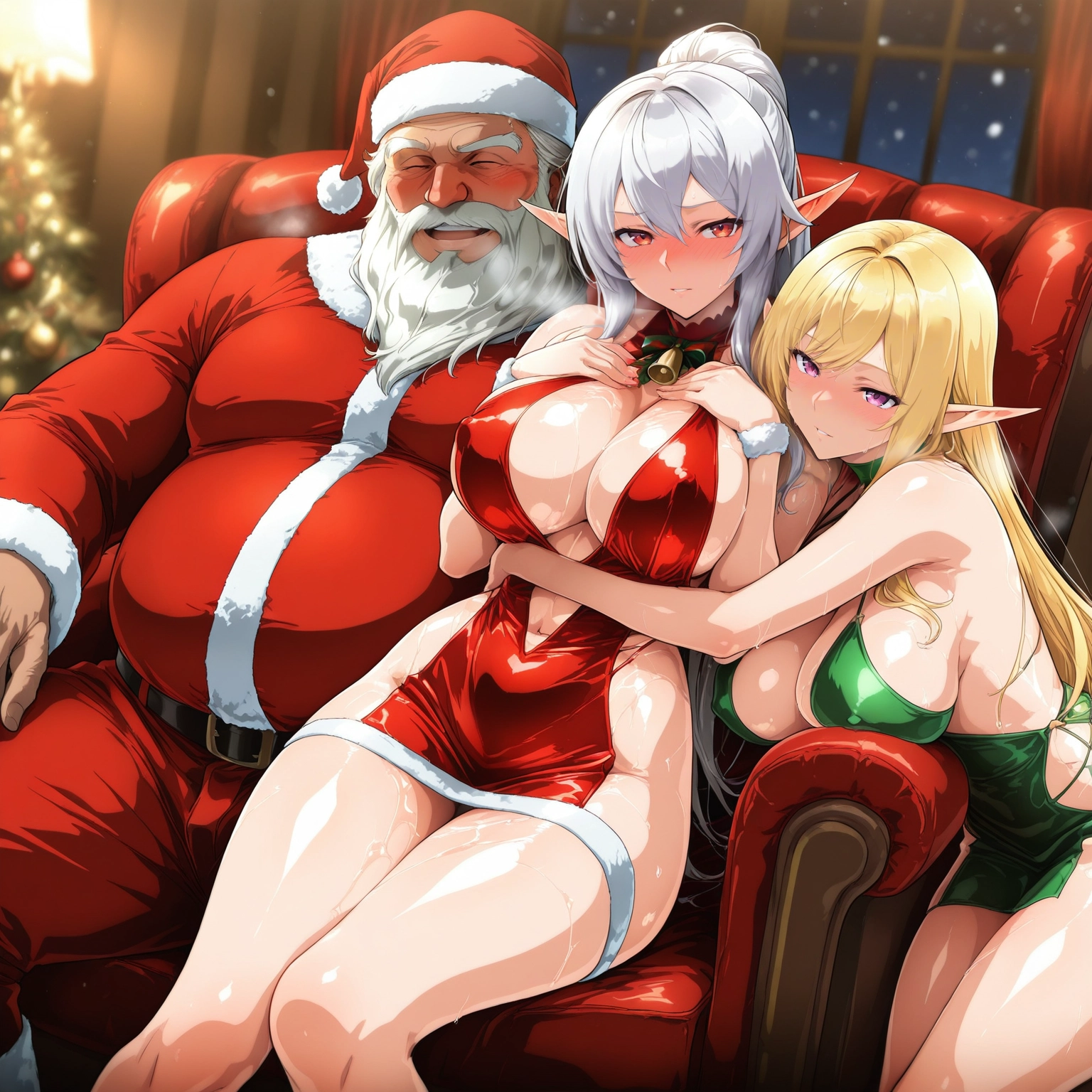 breasts, multiple girls, pointy ears, 2girls, blonde hair, elf · Yamete.gg
