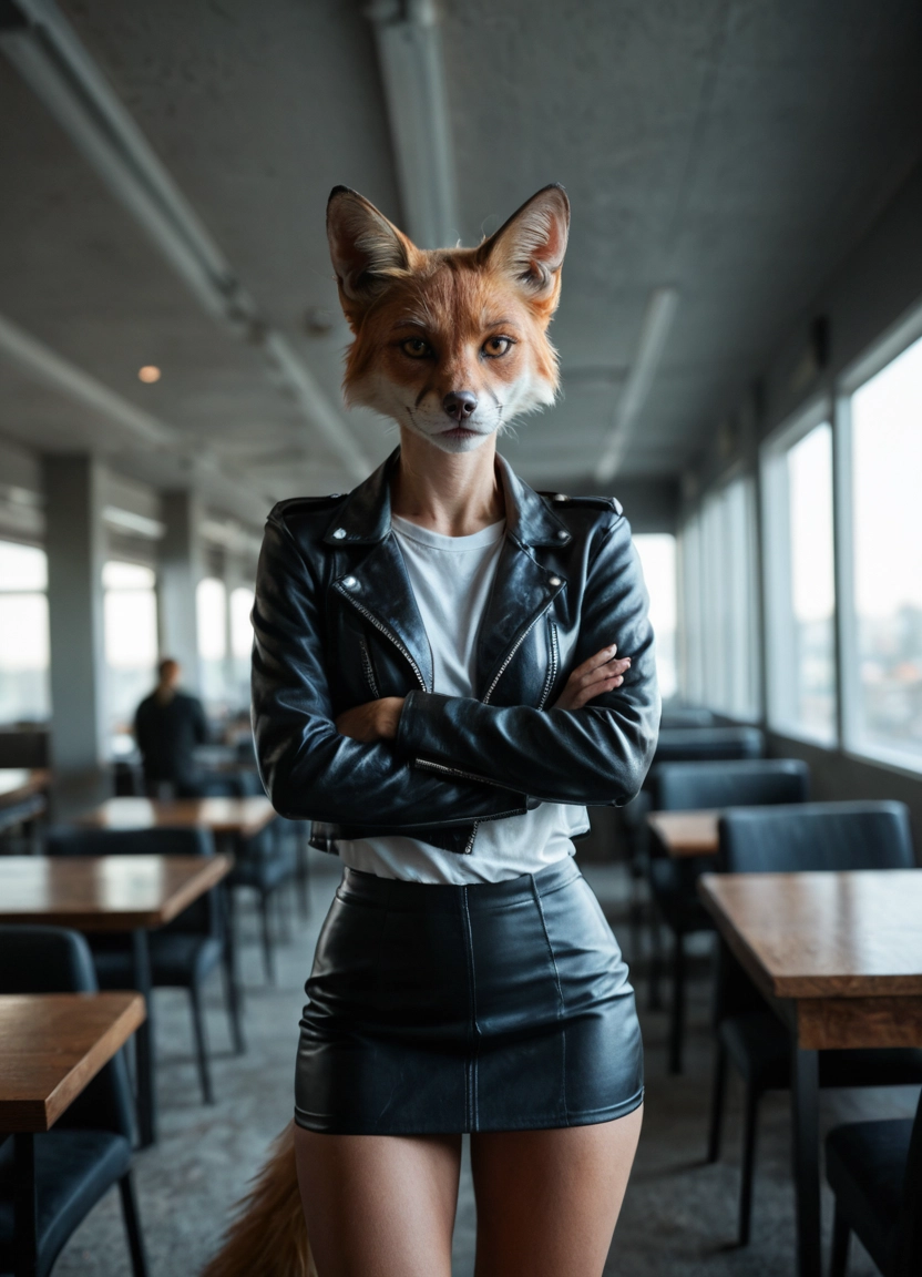 furry, leather, leather jacket, fox ears, crossed arms, furry female · Yamete.gg