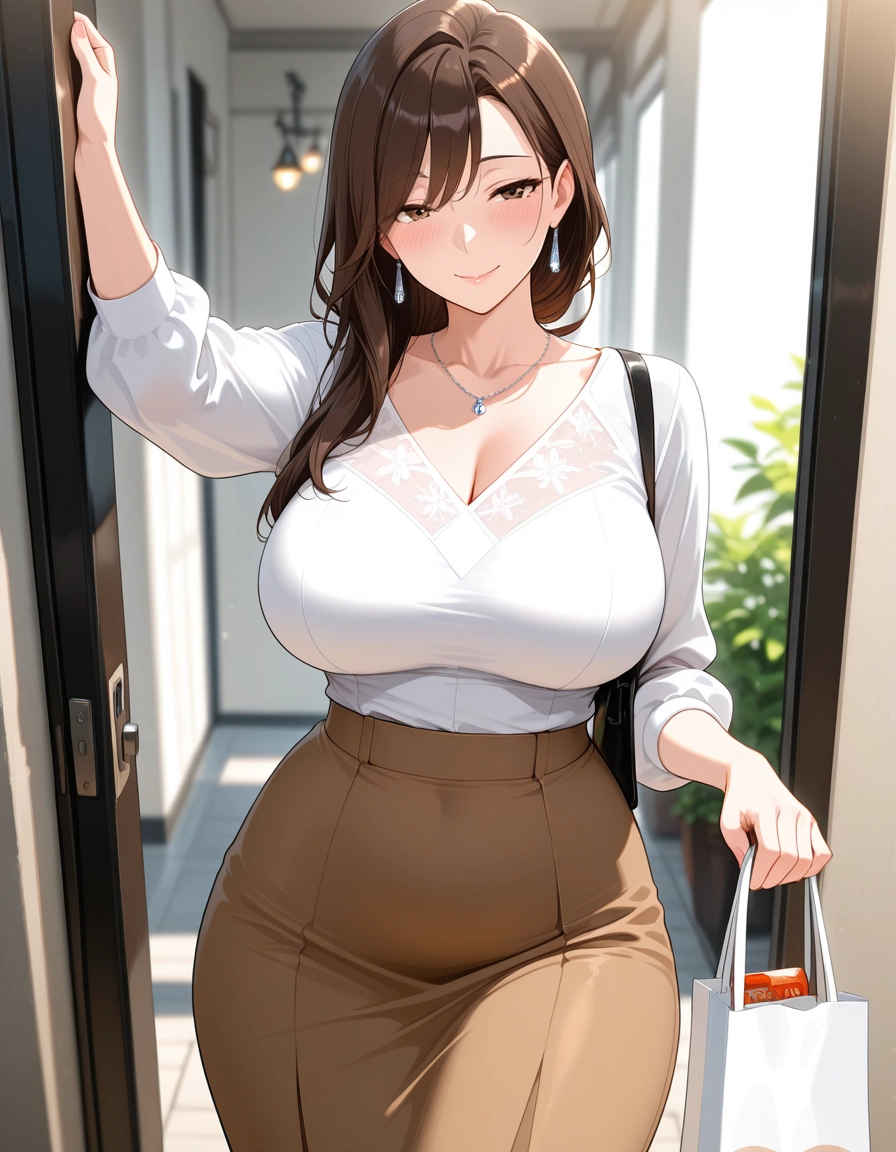 1girl, breasts, jewelry, skirt, mature female, shirt · Yamete.gg