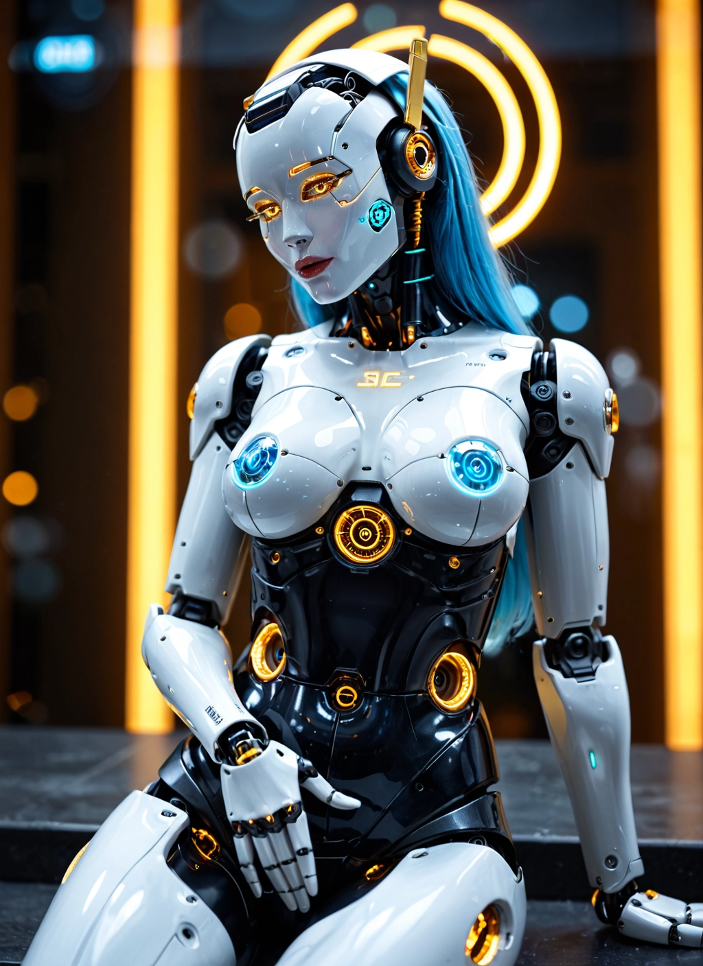 1girl, solo, breasts, long hair, sitting, robot joints · Yamete.gg