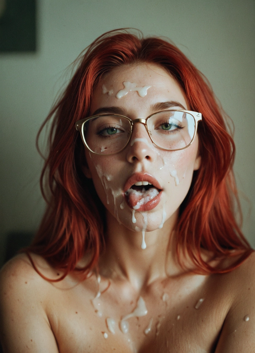 1girl, cum, facial, solo, glasses, realistic · Yamete.gg