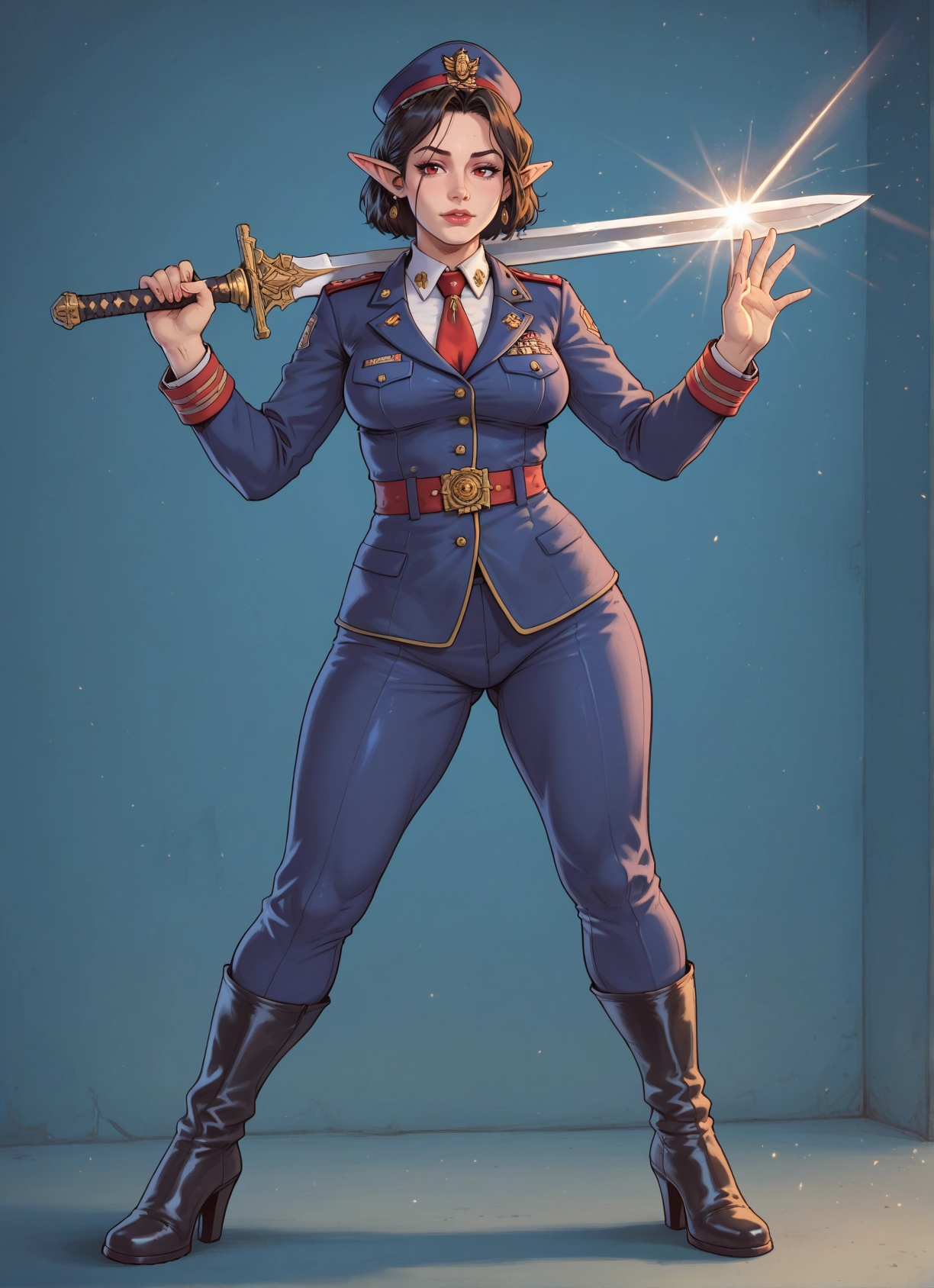 1girl, weapon, sword, pointy ears, boots, solo · Yamete.gg