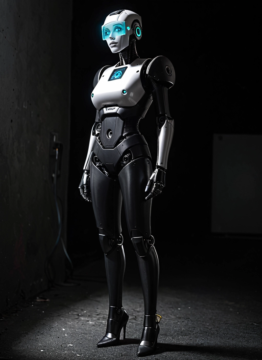 1girl, solo, high heels, visor, cable, science fiction · Yamete.gg