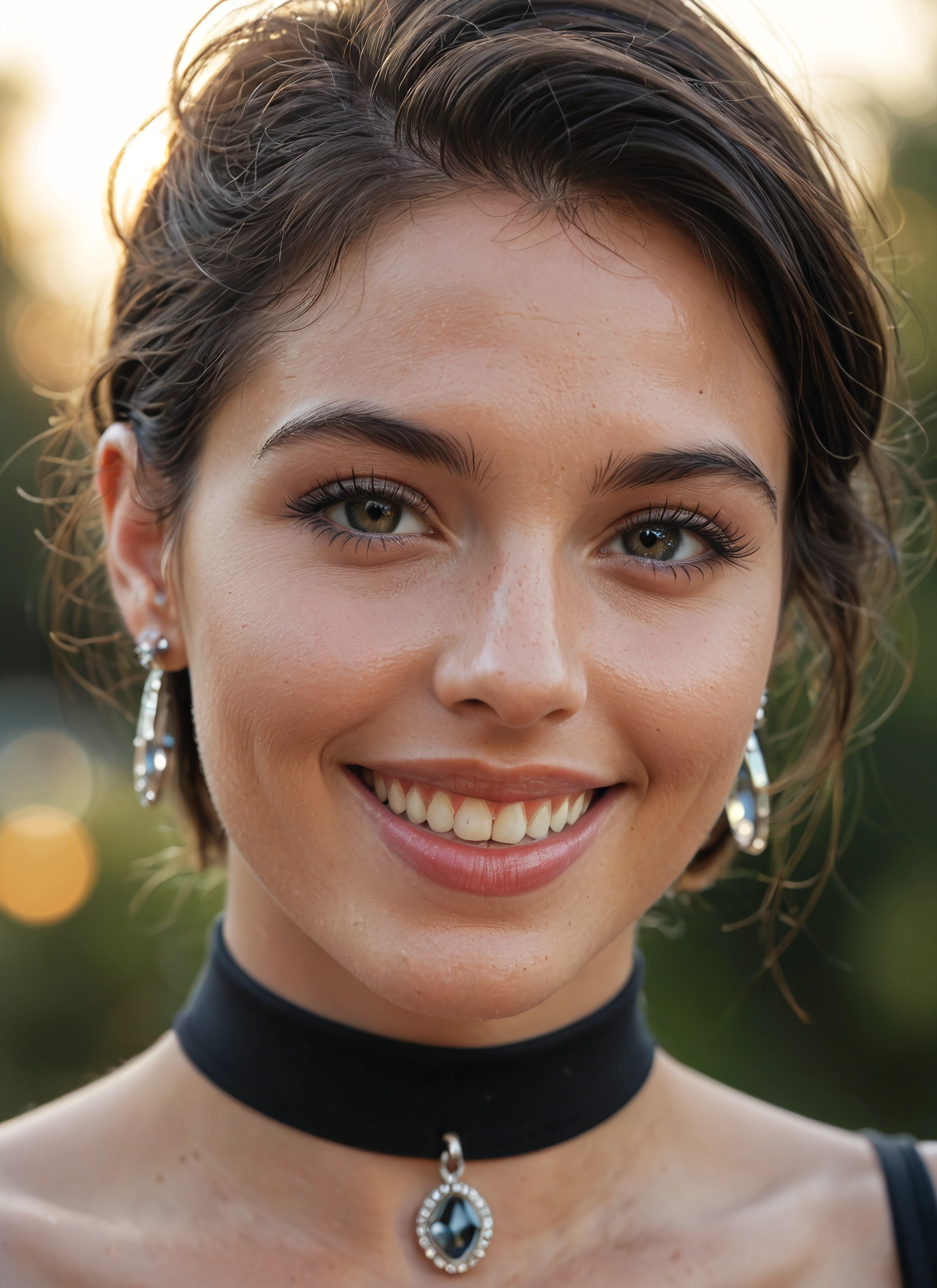 1girl, solo, jewelry, earrings, choker, smile · Yamete.gg