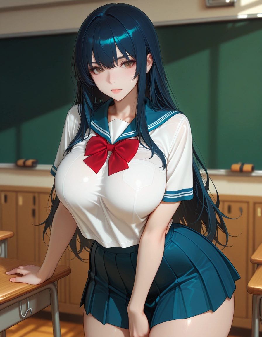 1girl, breasts, solo, skirt, long hair, school uniform · Yamete.gg