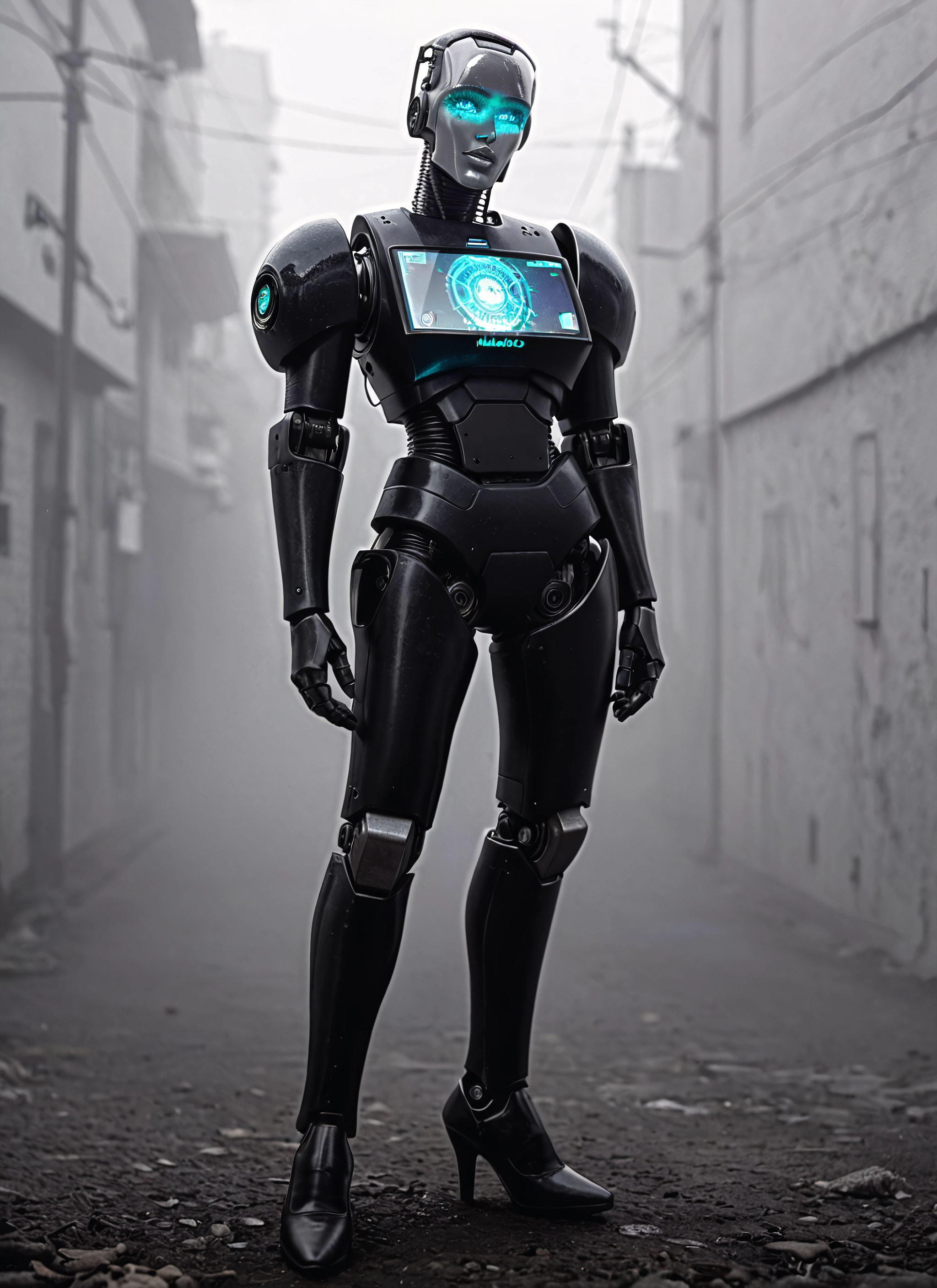 1girl, solo, glowing, science fiction, robot, high heels · Yamete.gg