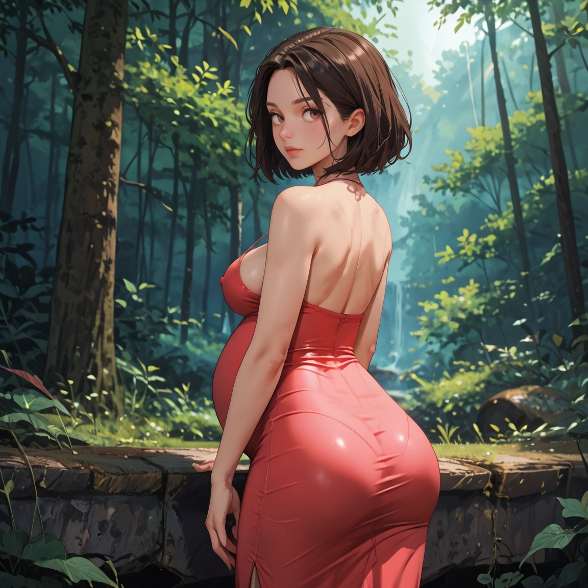 1girl, breasts, ass, dress, brown hair, solo · Yamete.gg