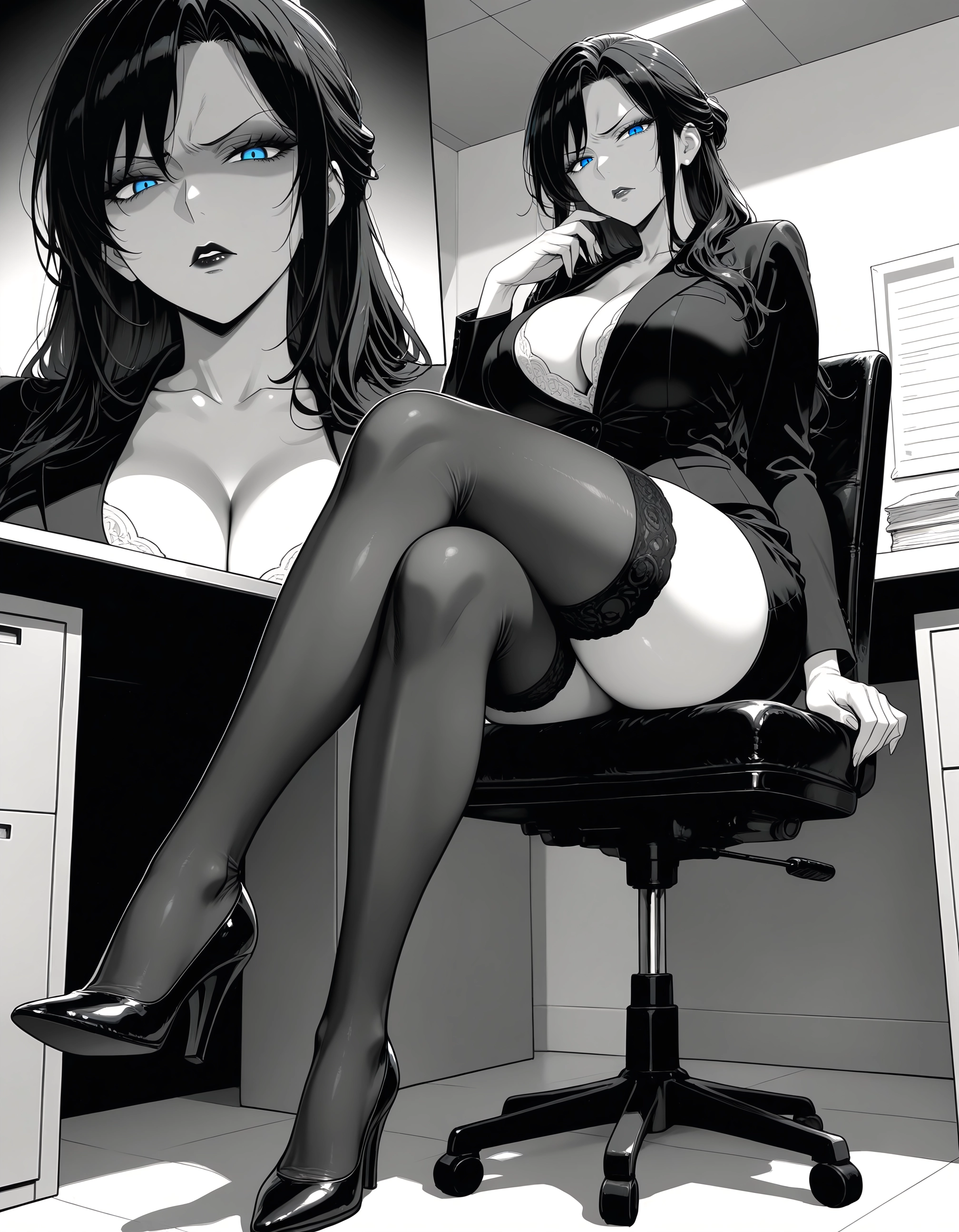 breasts, 1girl, thighhighs, high heels, crossed legs, sitting · Yamete.gg