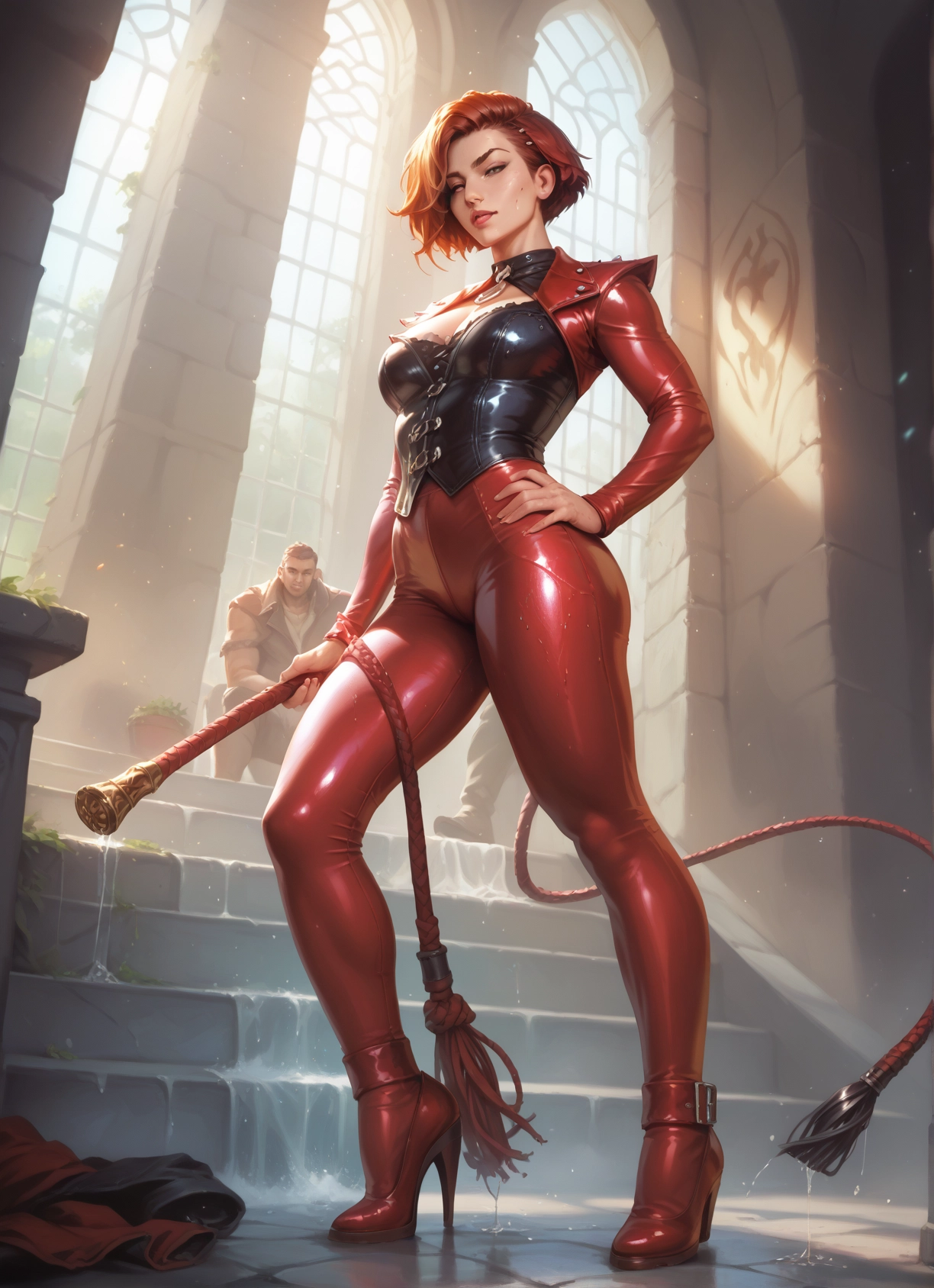 1girl, breasts, high heels, 1boy, hand on hip, short hair · Yamete.gg