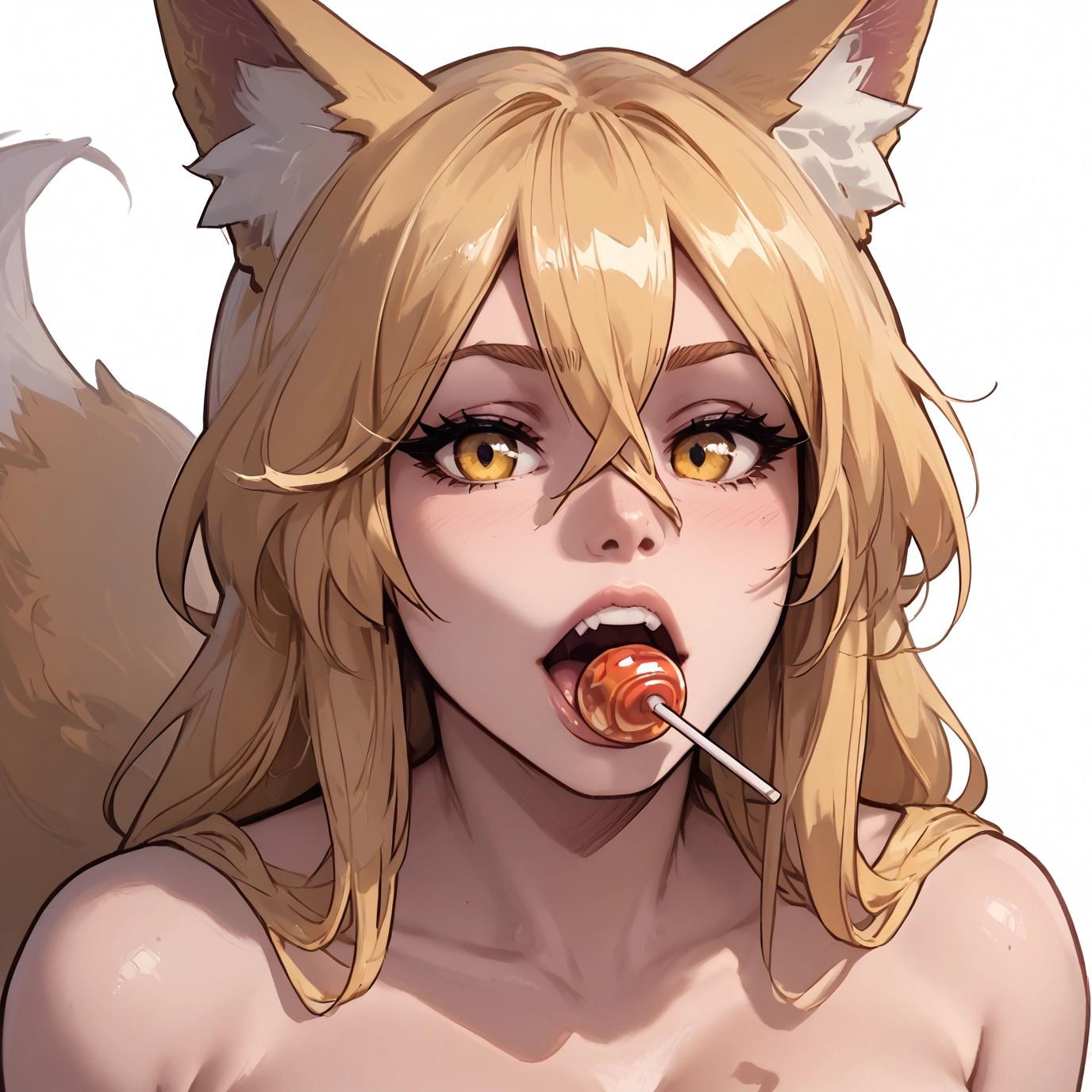 1girl, animal ears, tail, food, solo, candy · Yamete.gg