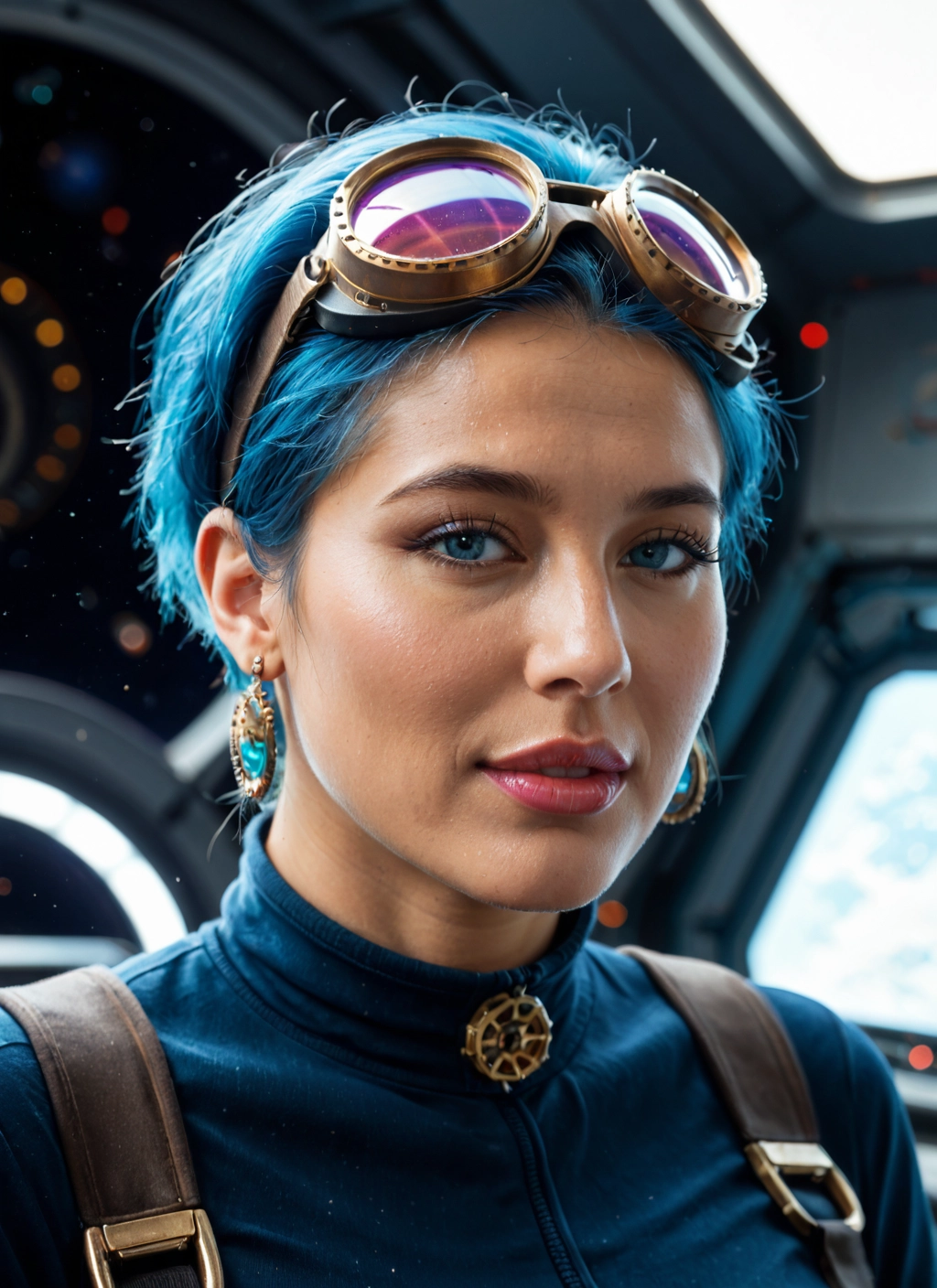 1girl, solo, jewelry, goggles, earrings, goggles on head · Yamete.gg