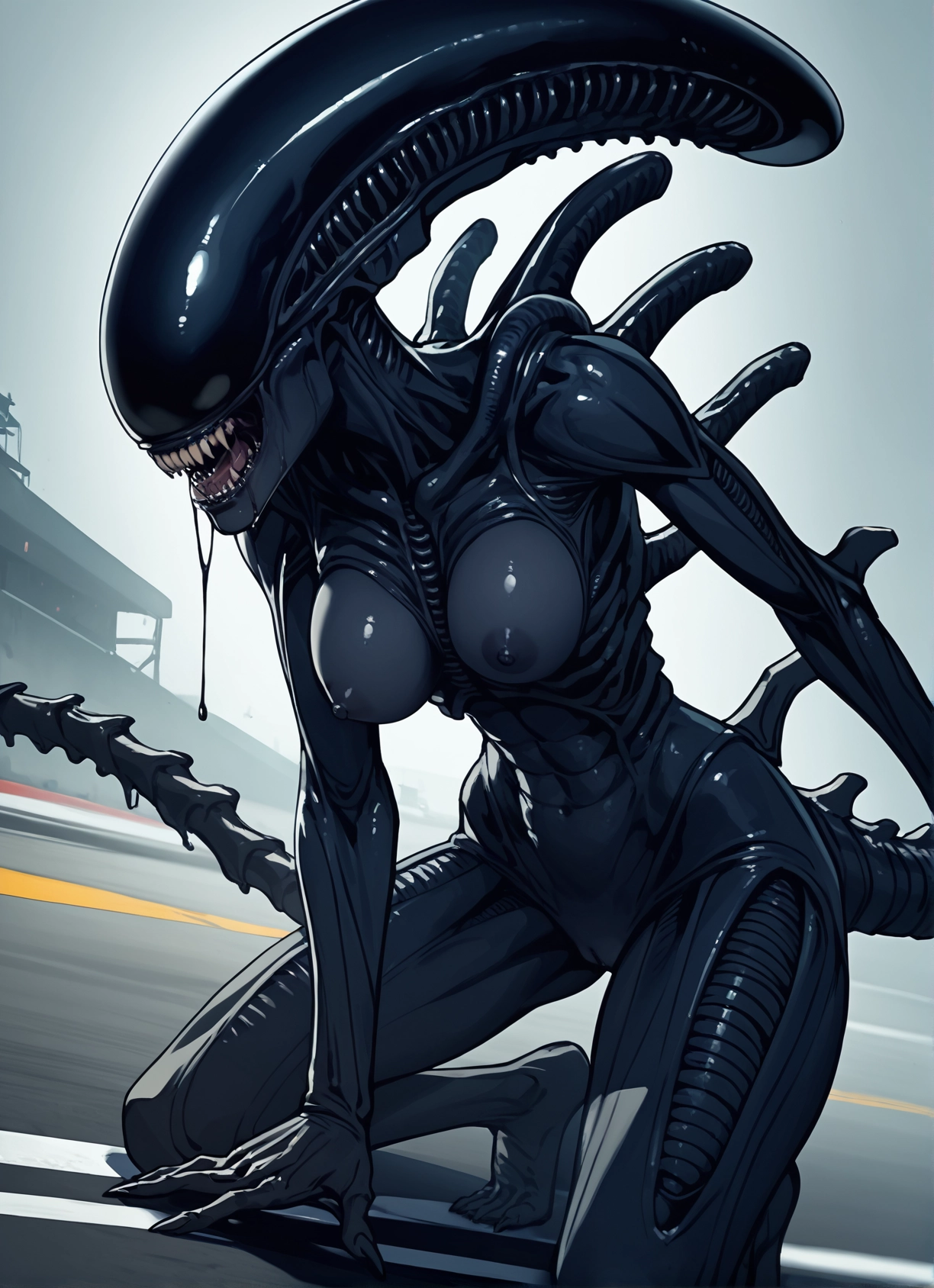 1girl, breasts, nipples, teeth, solo, sharp teeth · Yamete.gg