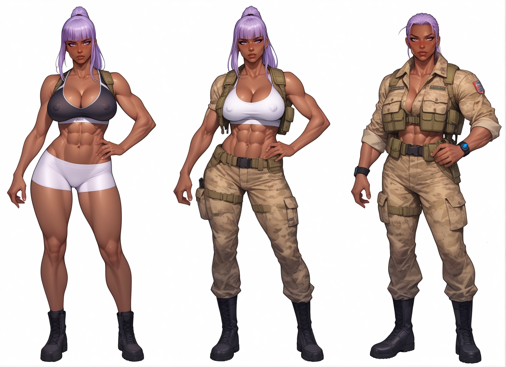 breasts, 1girl, abs, boots, muscular, covered nipples · Yamete.gg