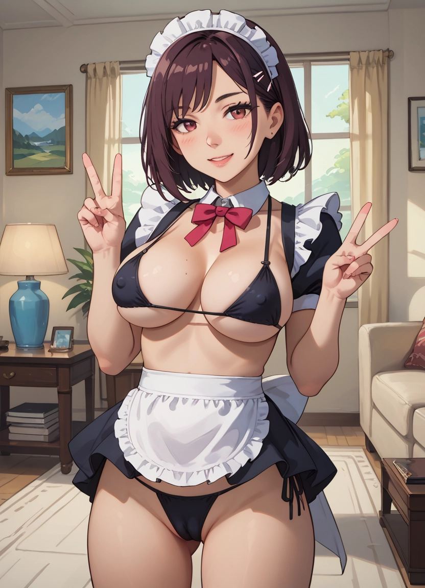1girl, breasts, solo, double v, swimsuit, bikini · Yamete.gg