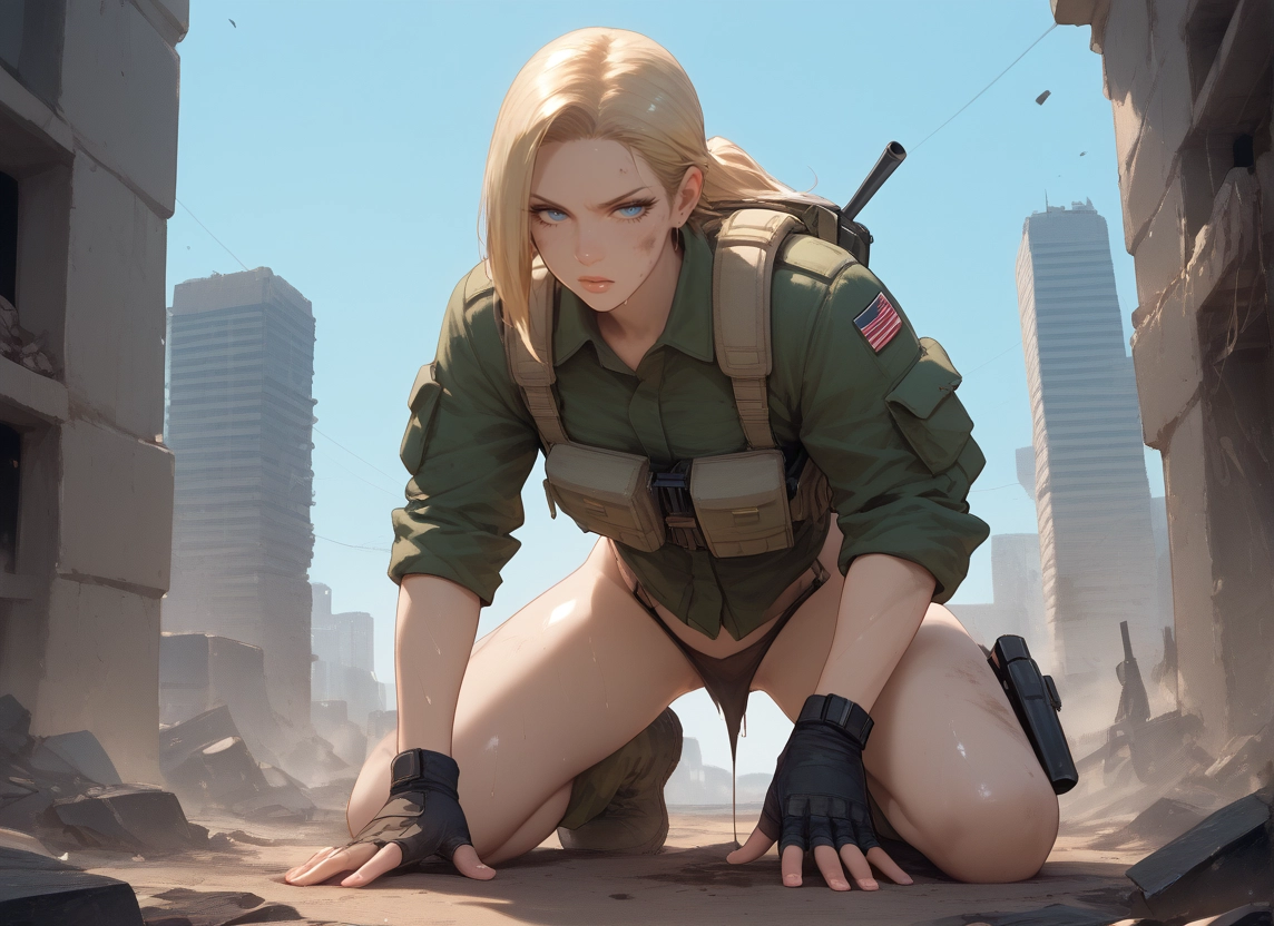 1girl, gloves, fingerless gloves, solo, blue eyes, blonde hair