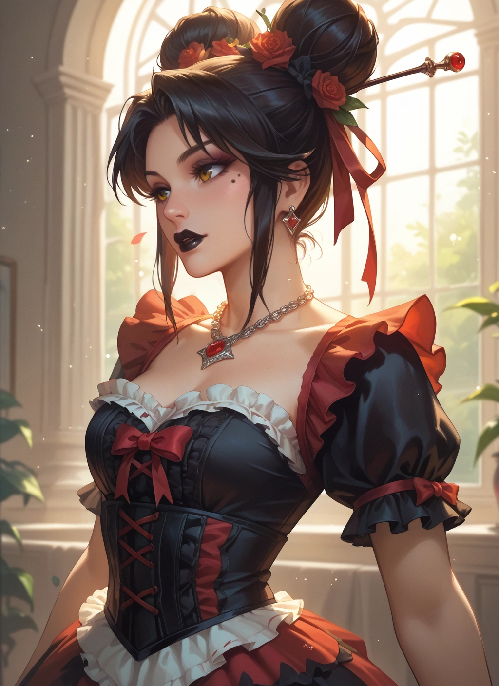 1girl, solo, hair ornament, jewelry, flower, hair flower · Yamete.gg