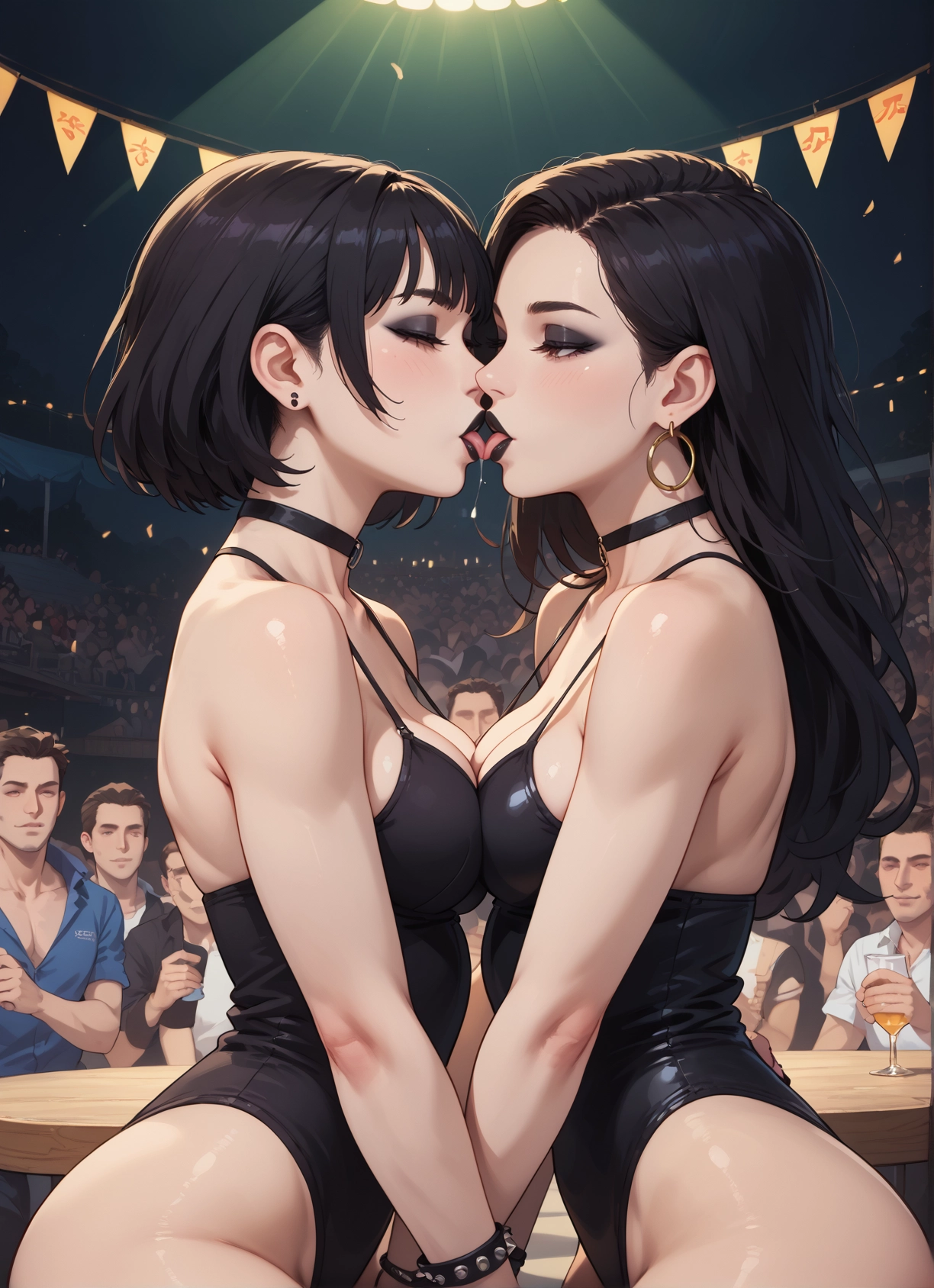 multiple girls, breasts, 2girls, jewelry, earrings, kiss · Yamete.gg