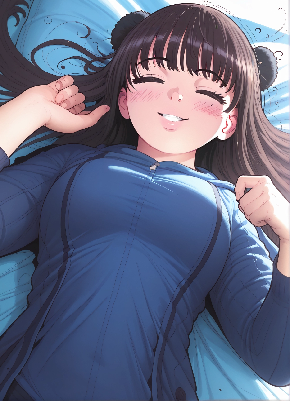 1girl, smile, solo, closed eyes, lying, on back · Yamete.gg