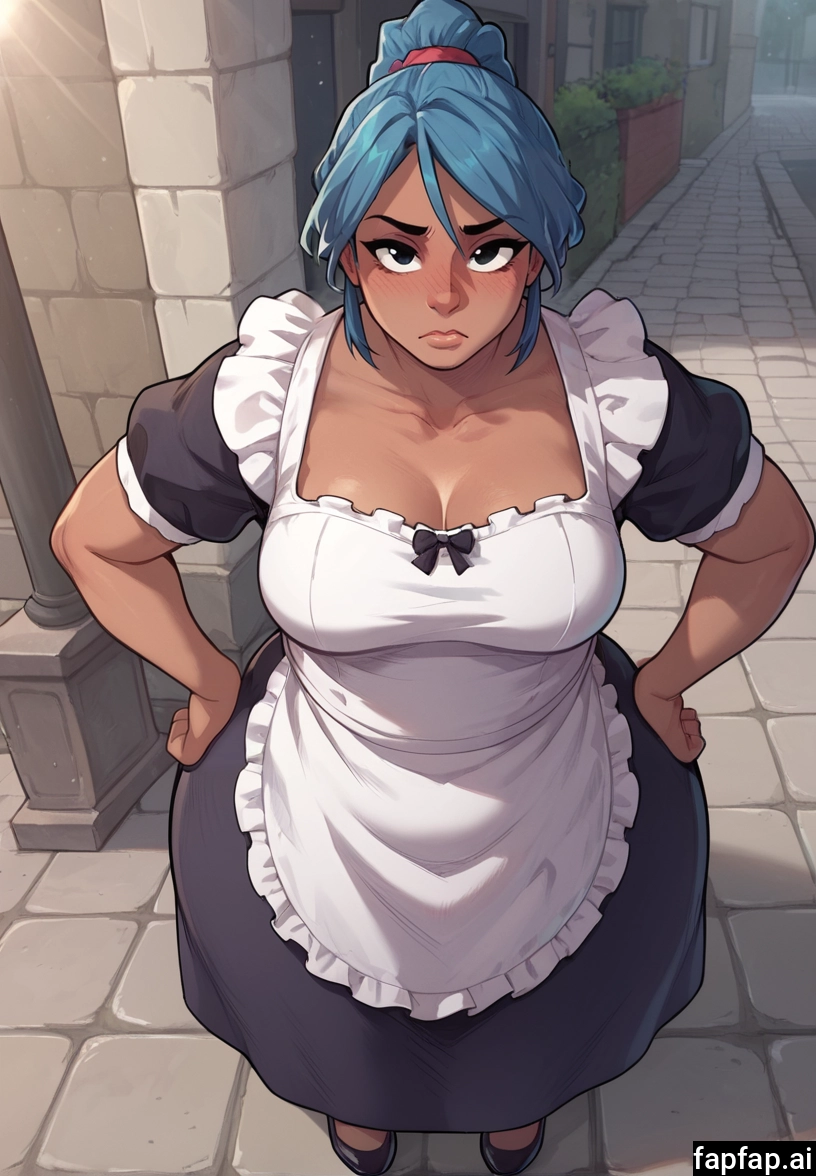 1girl, breasts, solo, maid, cleavage, blue hair · Yamete.gg