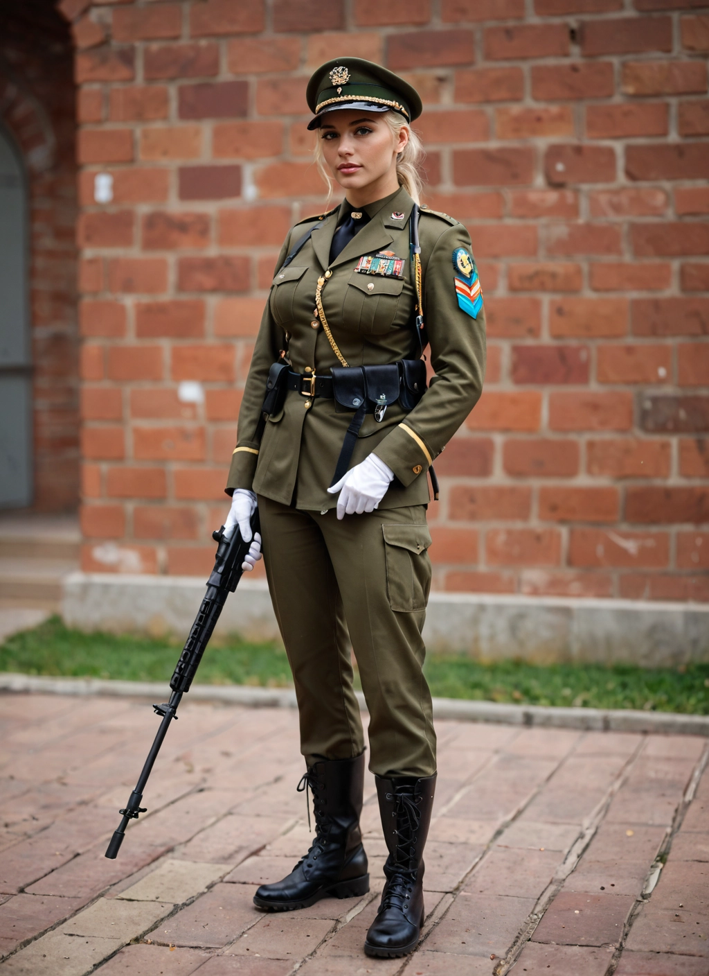 1girl, weapon, gun, solo, uniform, military