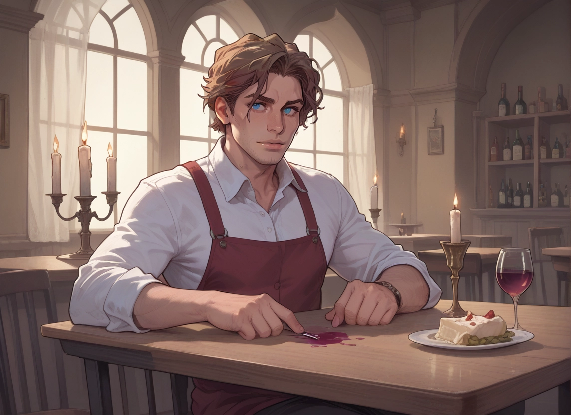 1boy, male focus, food, cake, drinking glass, blue eyes · Yamete.gg