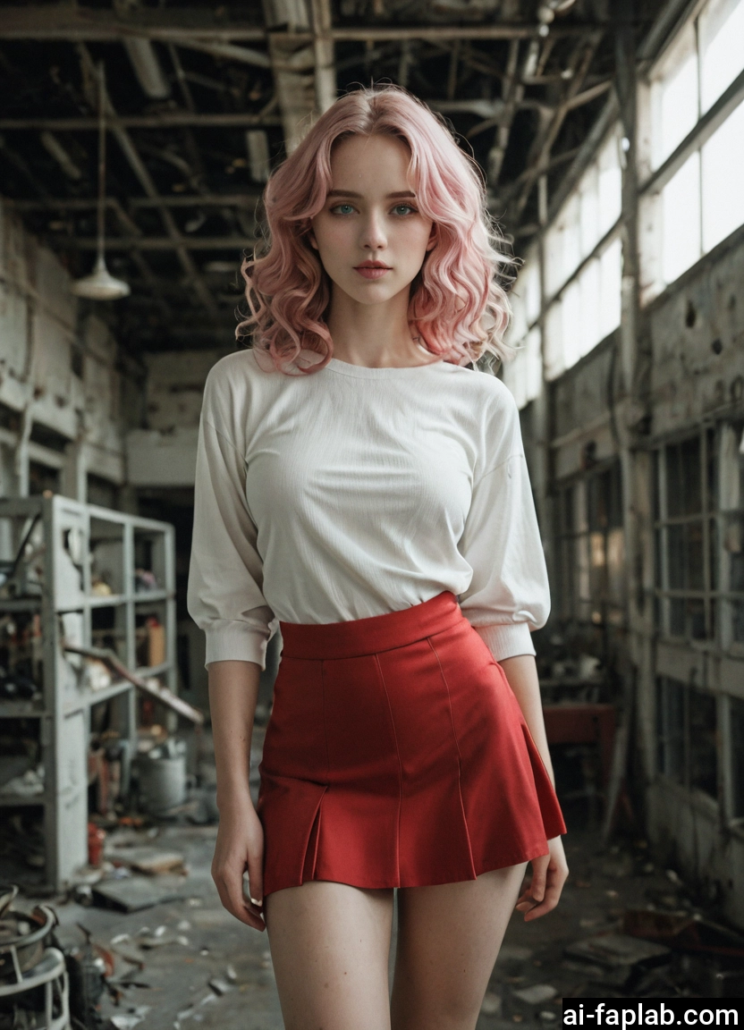 1girl, skirt, pink hair, solo, blue eyes, red skirt · Yamete.gg