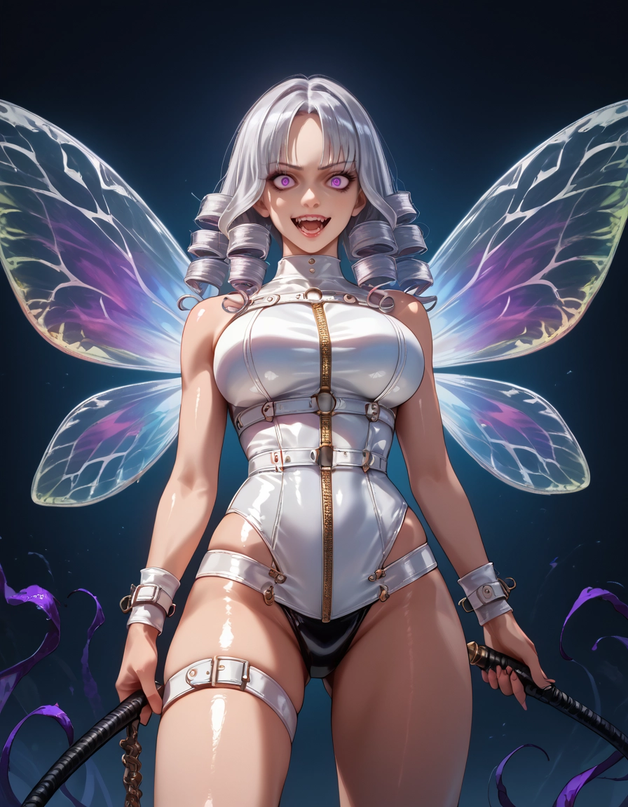 1girl, breasts, solo, wings, drill hair, holding · Yamete.gg