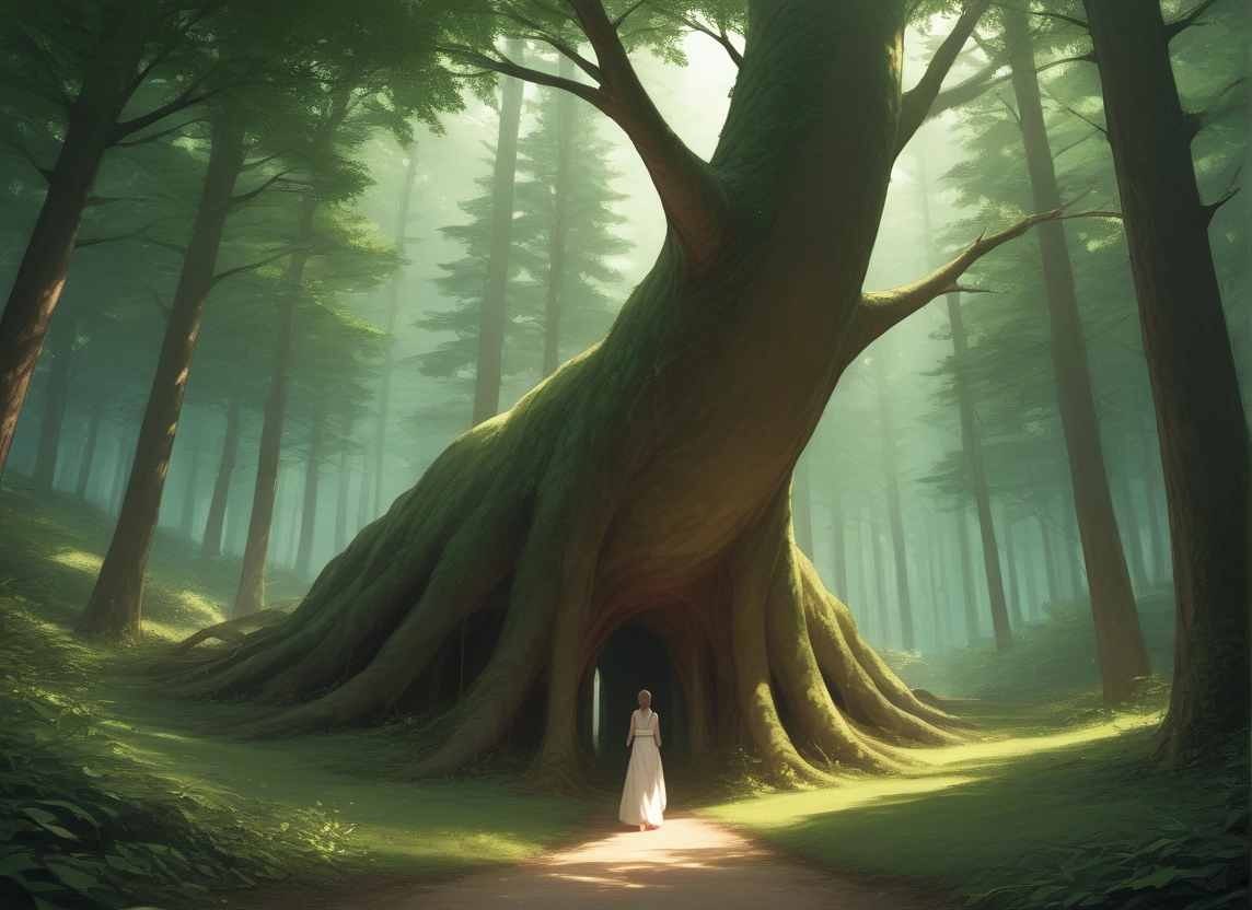 1girl, nature, forest, tree, solo, dress · Yamete.gg
