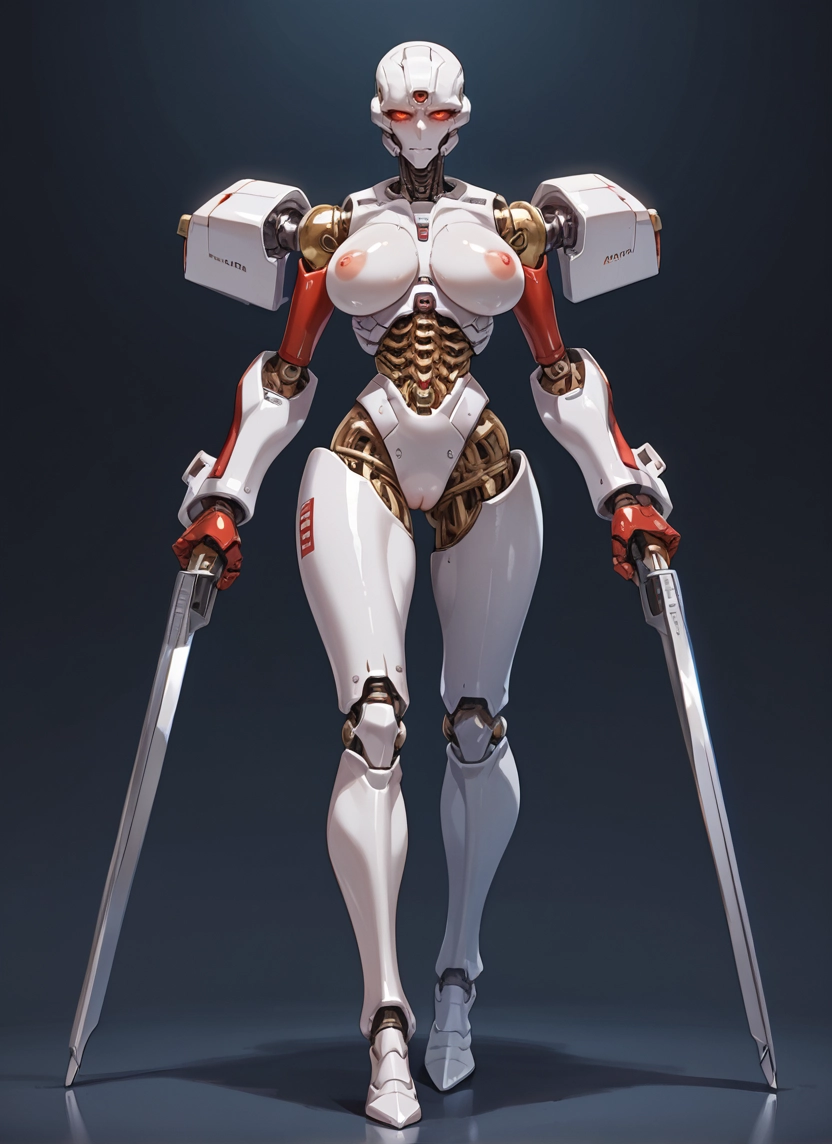 1girl, breasts, weapon, solo, dual wielding, nipples · Yamete.gg