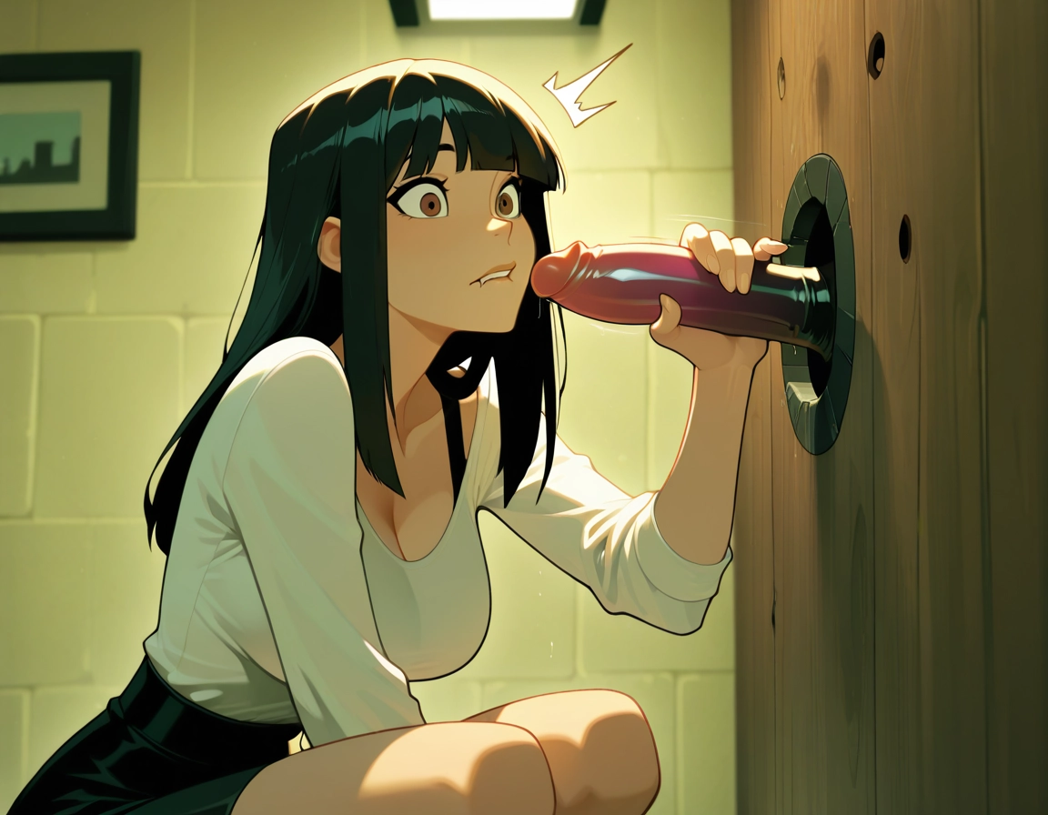 1girl, breasts, black hair, bangs, long hair, dildo · Yamete.gg