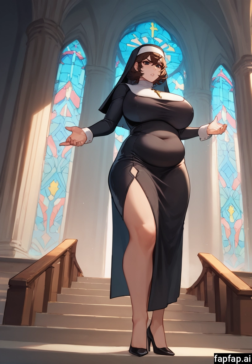 1girl, breasts, church, solo, nun, indoors