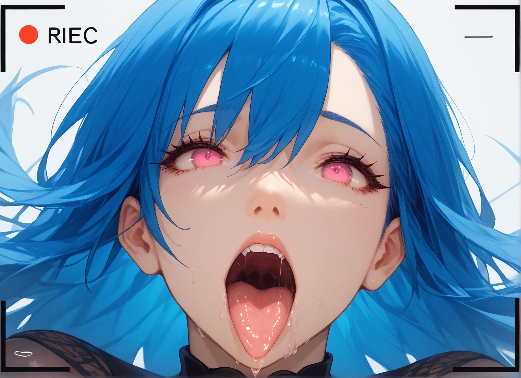 1girl, solo, blue hair, open mouth, tongue, tongue out · Yamete.gg