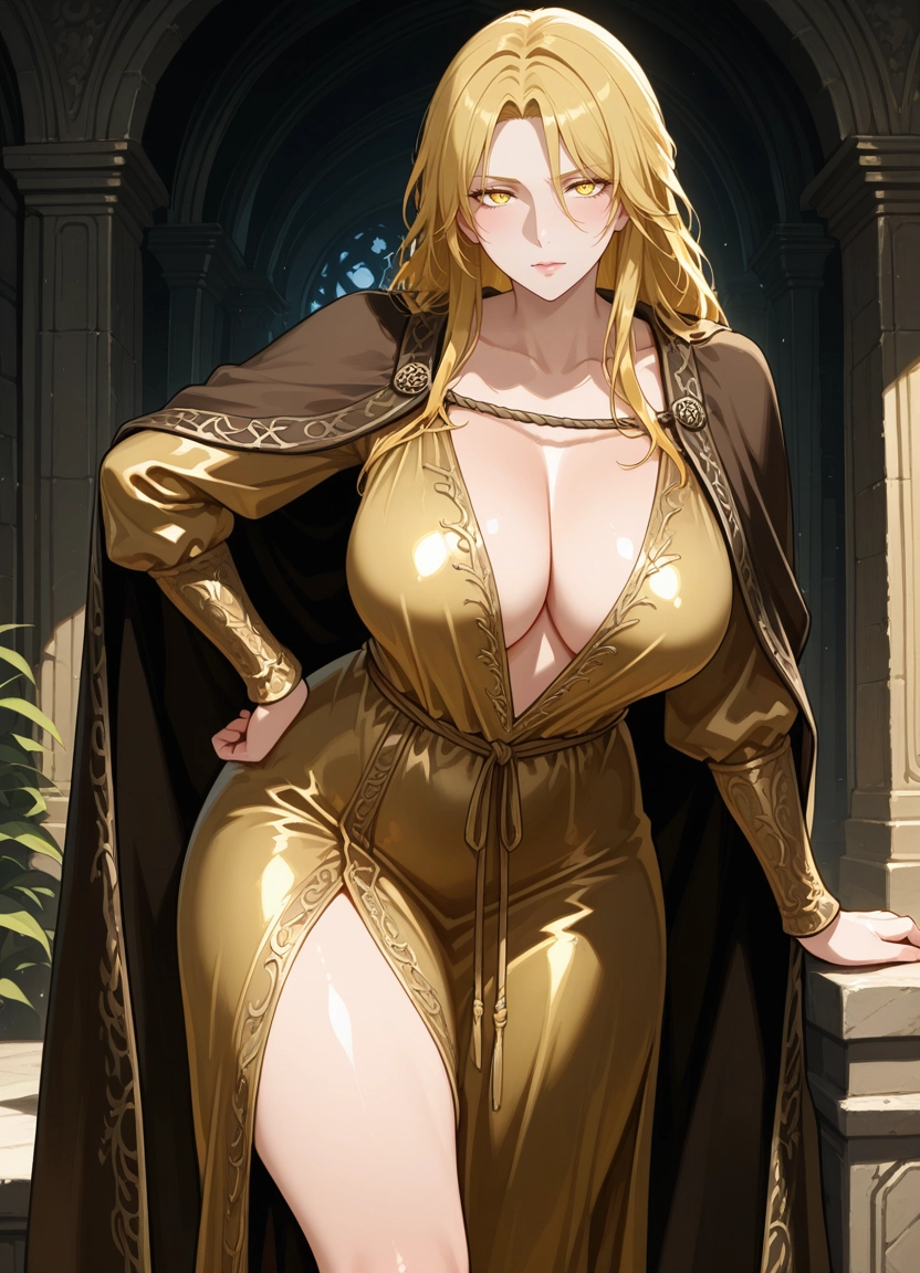 1girl, breasts, yellow eyes, blonde hair, solo, cleavage · Yamete.gg