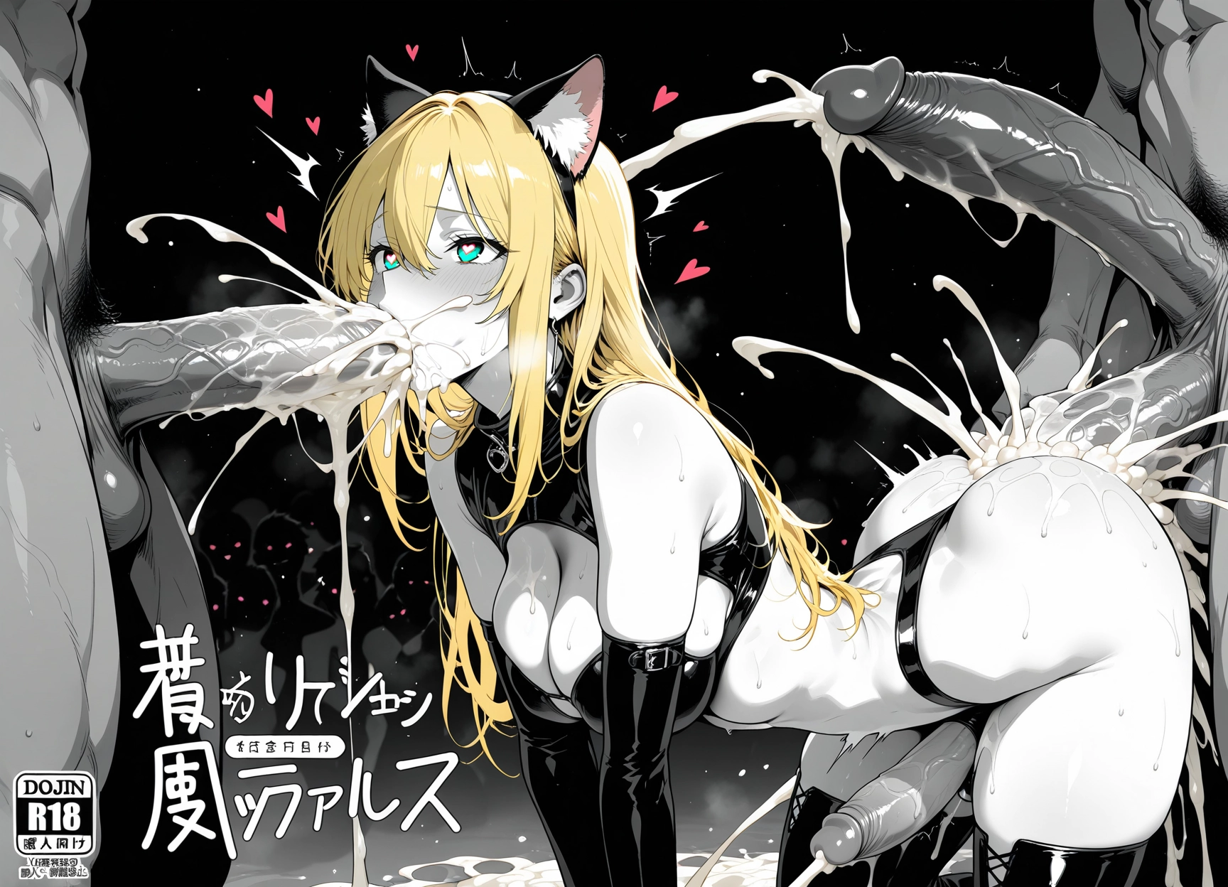 futanari, cum, penis, breasts, blonde hair, animal ears · Yamete.gg
