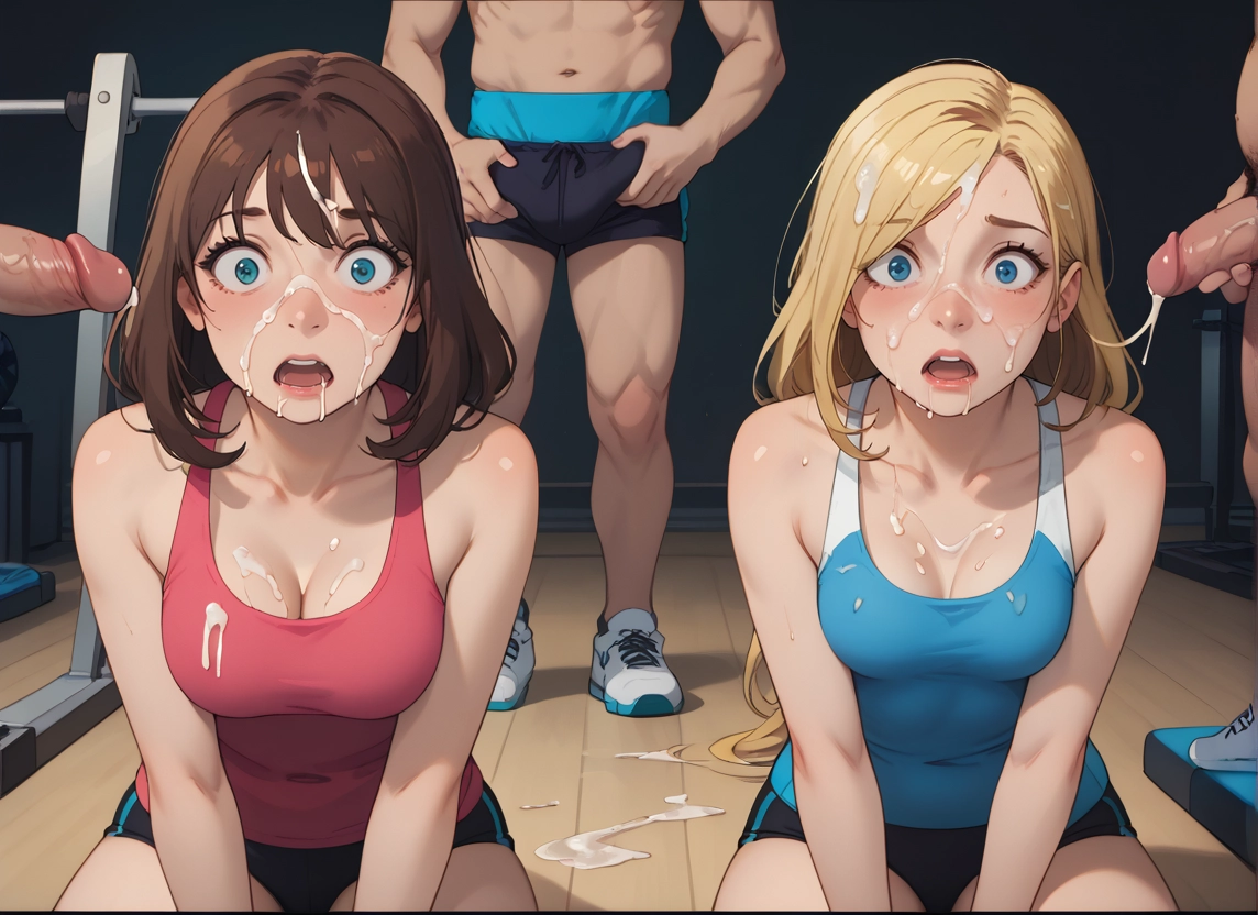 multiple girls, open mouth, cum, 2girls, penis, multiple boys · Yamete.gg