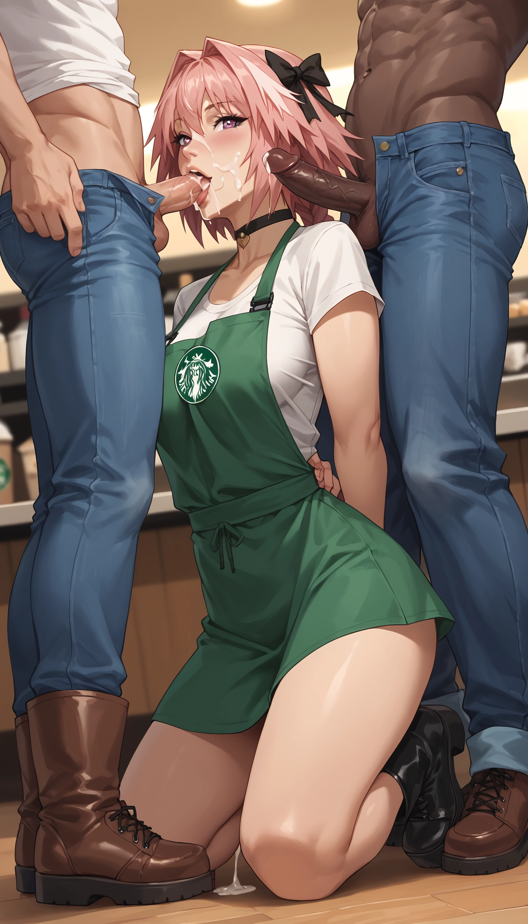 yaoi, penis, multiple boys, cum, pink hair, apron · Yamete.gg