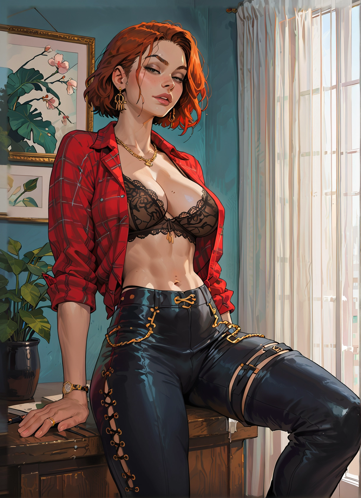 1girl, breasts, underwear, bra, jewelry, pants · Yamete.gg
