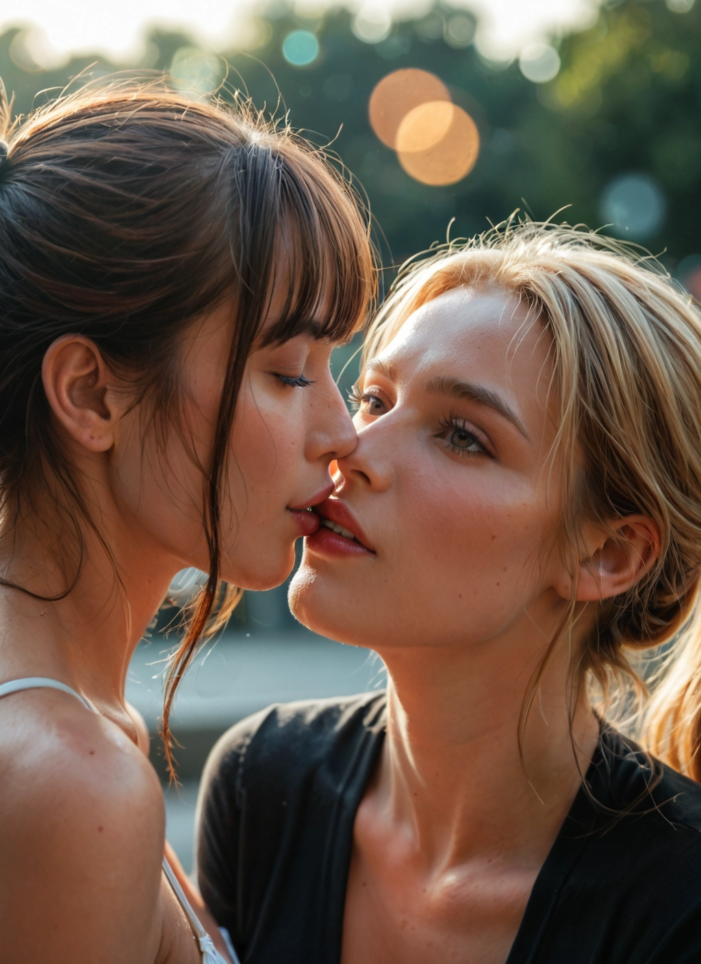 multiple girls, 2girls, yuri, blonde hair, closed eyes, kiss · Yamete.gg
