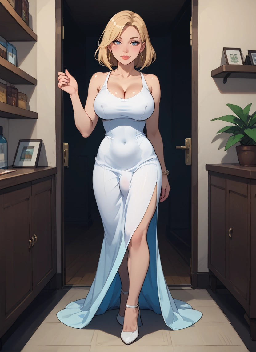futanari, 1girl, breasts, dress, blonde hair, jewelry · Yamete.gg