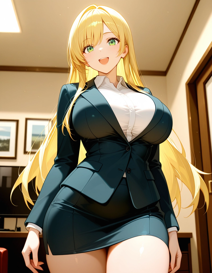 1girl, breasts, blonde hair, solo, green eyes, long hair · Yamete.gg
