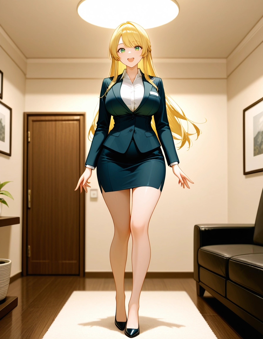 1girl, solo, skirt, blonde hair, green eyes, long hair · Yamete.gg