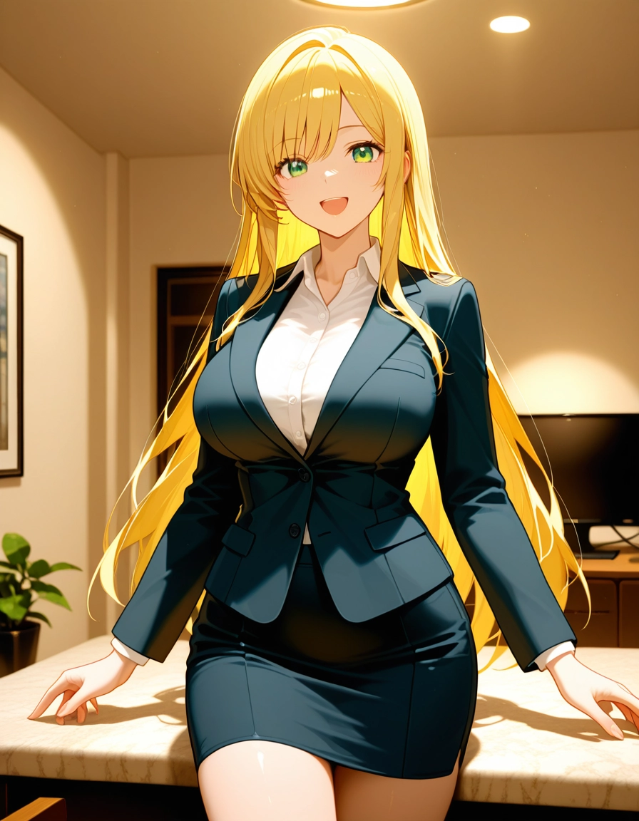 1girl, blonde hair, solo, skirt, long hair, breasts · Yamete.gg