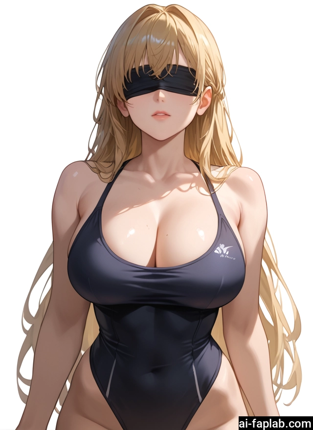 1girl, breasts, long hair, swimsuit, blindfold, large breasts