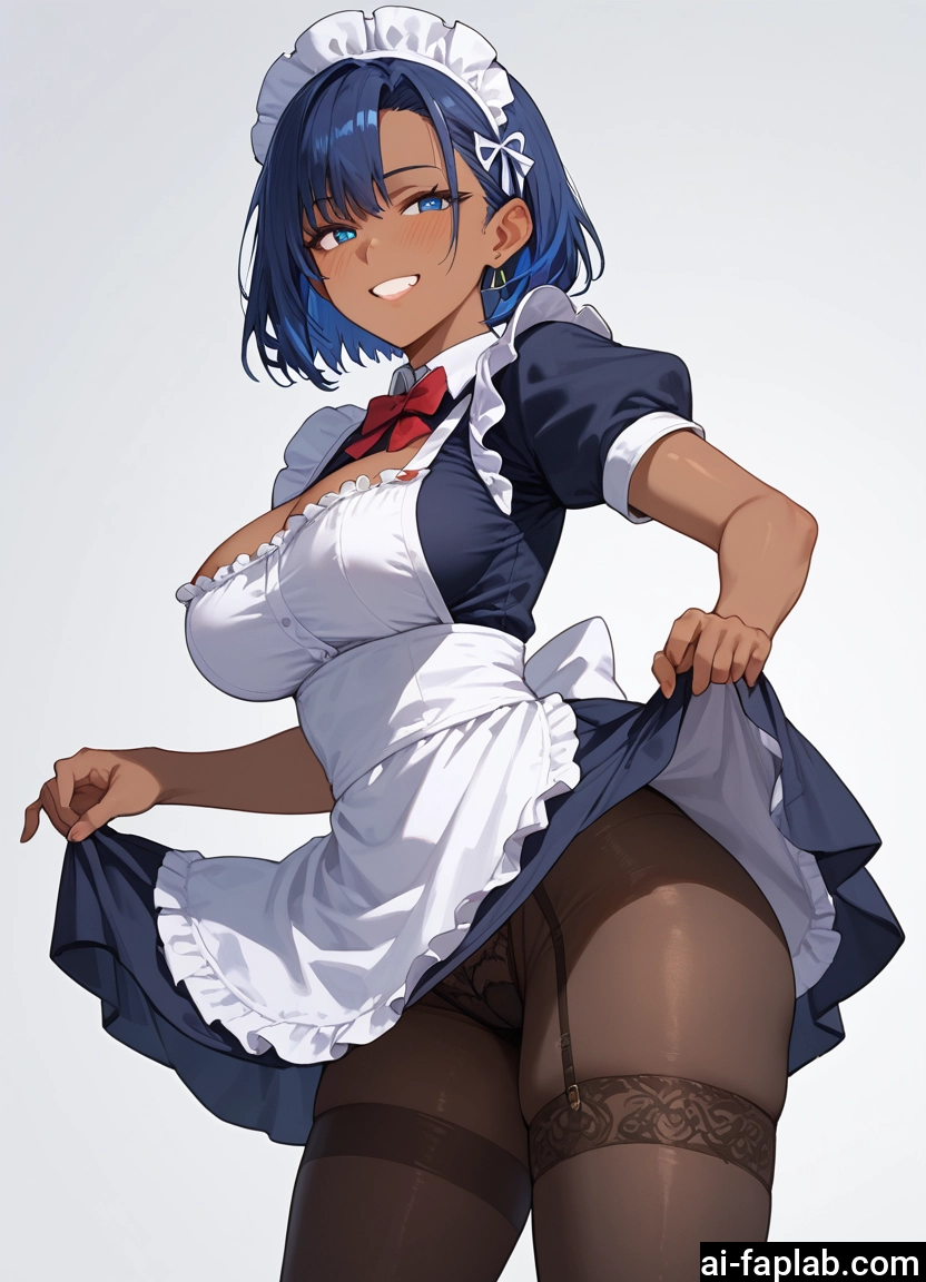 1girl, breasts, pantyhose, smile, maid headdress, blue eyes · Yamete.gg