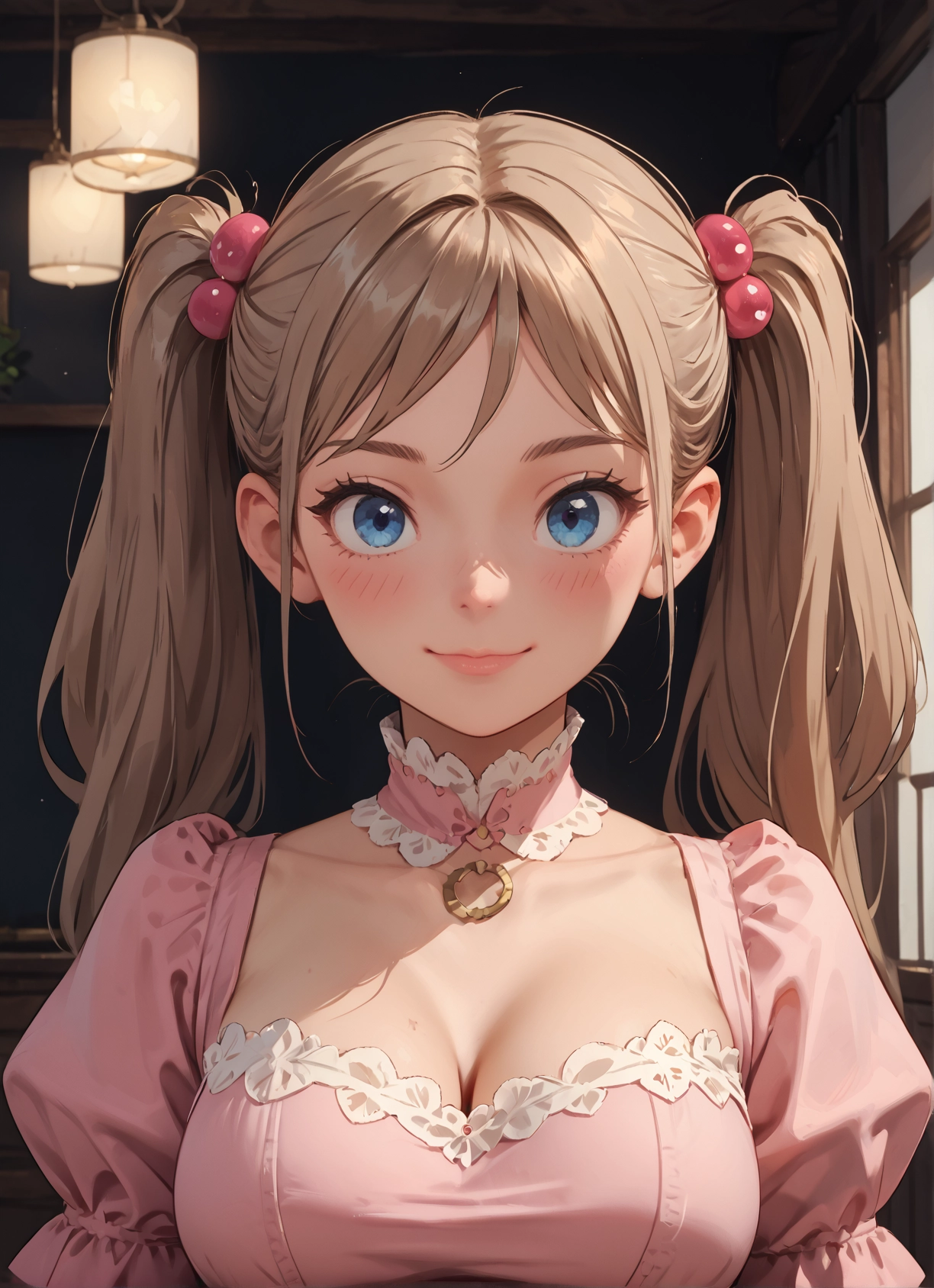 1girl, breasts, solo, blue eyes, twintails, cleavage · Yamete.gg