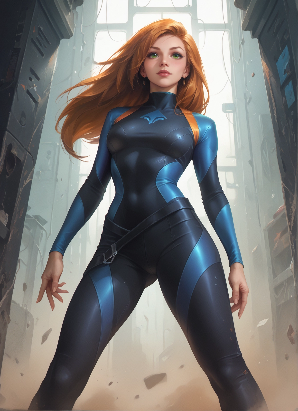 1girl, solo, green eyes, jewelry, earrings, bodysuit · Yamete.gg