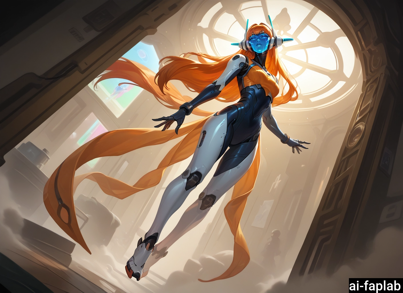 1girl, long hair, orange hair, solo, breasts, full body · Yamete.gg